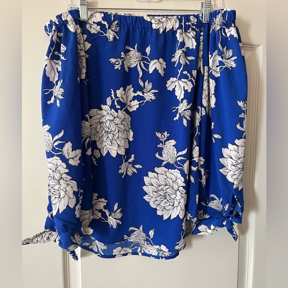 Dalia Designer Royal Blue Floral Print Off the Shoulder Women’s Size Small - Picture 9 of 14